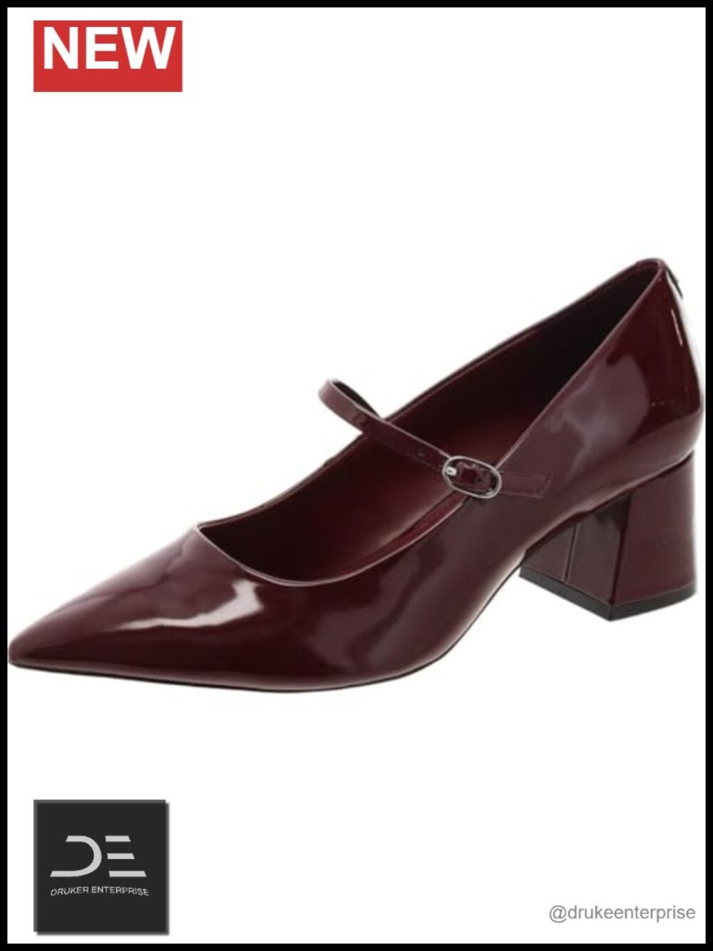 Calvin Klein Leora Block Heel Pumps Pointed Toe Faux Patent Leather